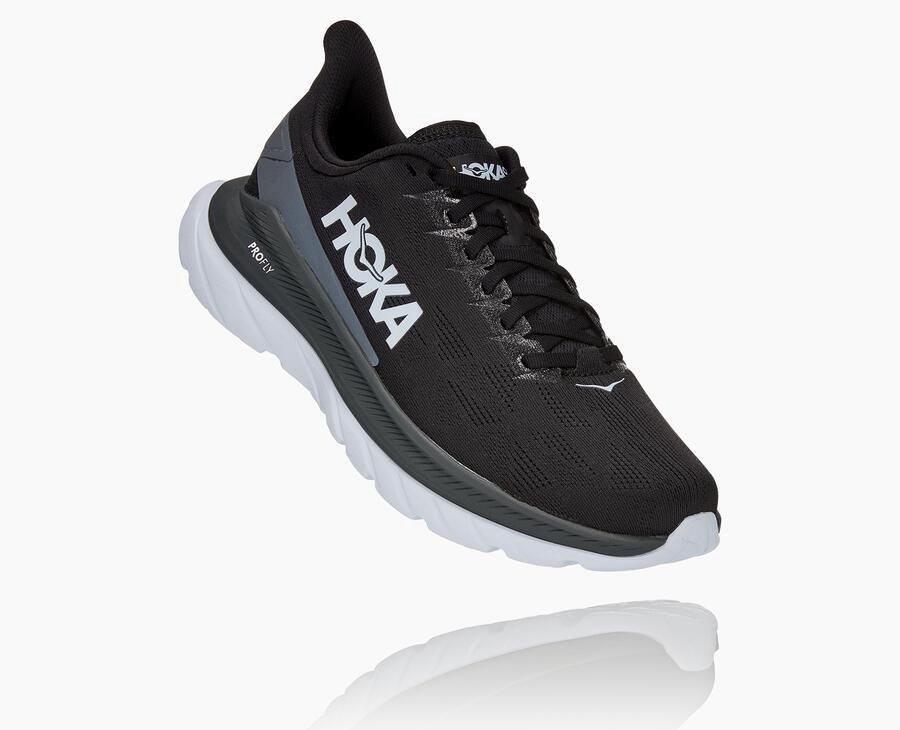 Running Shoes Mens - Hoka One One Mach 4 - Black/White - MFOHTPY-93